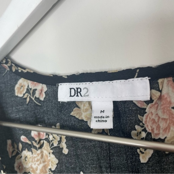 Dr2 Ruffle Black Floral Patchwork Blouse Top Size Medium - Picture 3 of 7